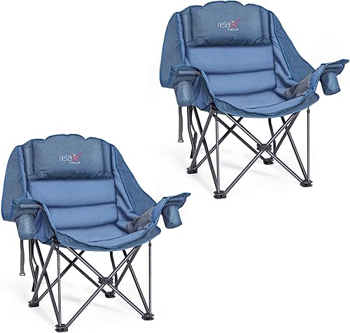 Miniatura 13 de Paquete de 2 sillas de campamento plegables de gran tamaño, soporte resistente de 500 libras, silla para exteriores con portavasos de almacenamiento