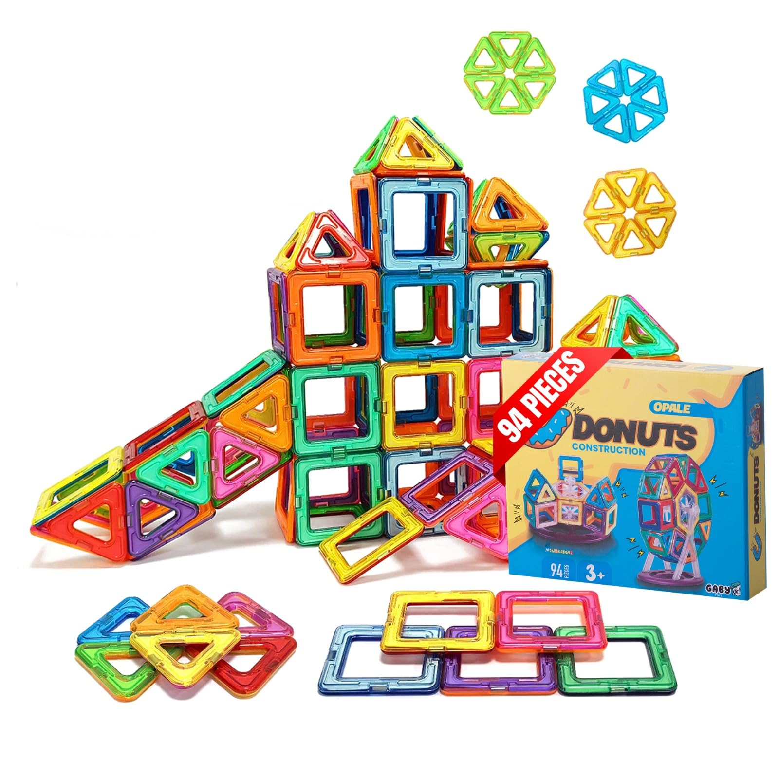 Jeu de Construction Magnétique Enfant 94 Pièces Tuiles Aimantées 3 Ans | 94 pieces, blocs et tuiles magnétiques, jouet éducatif STEM, inspiré Montessori, cadeau garçon fille, idéal voyage
