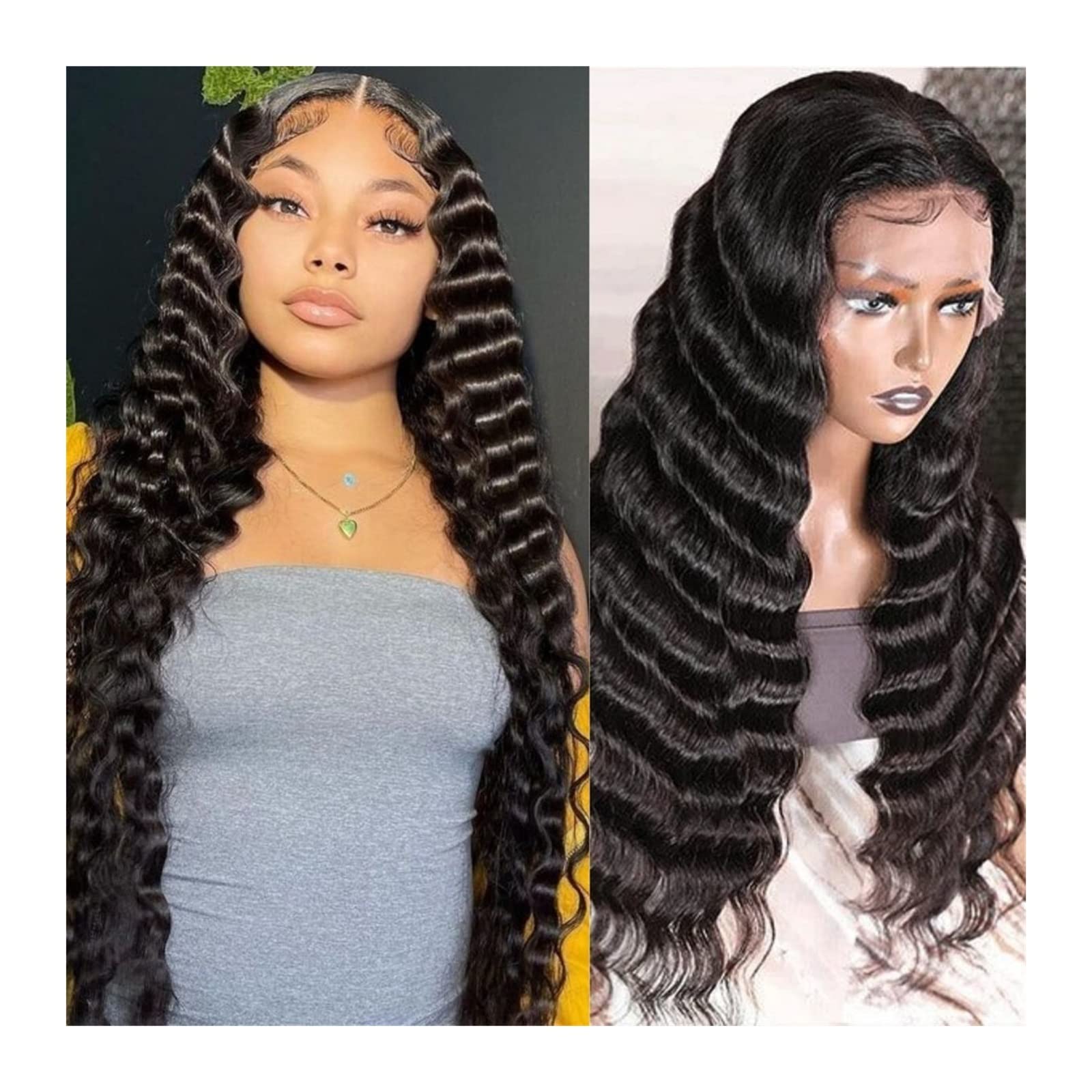 Perruques Lace Front frisées ondulées noires longues avec ligne de cheveux naturelle