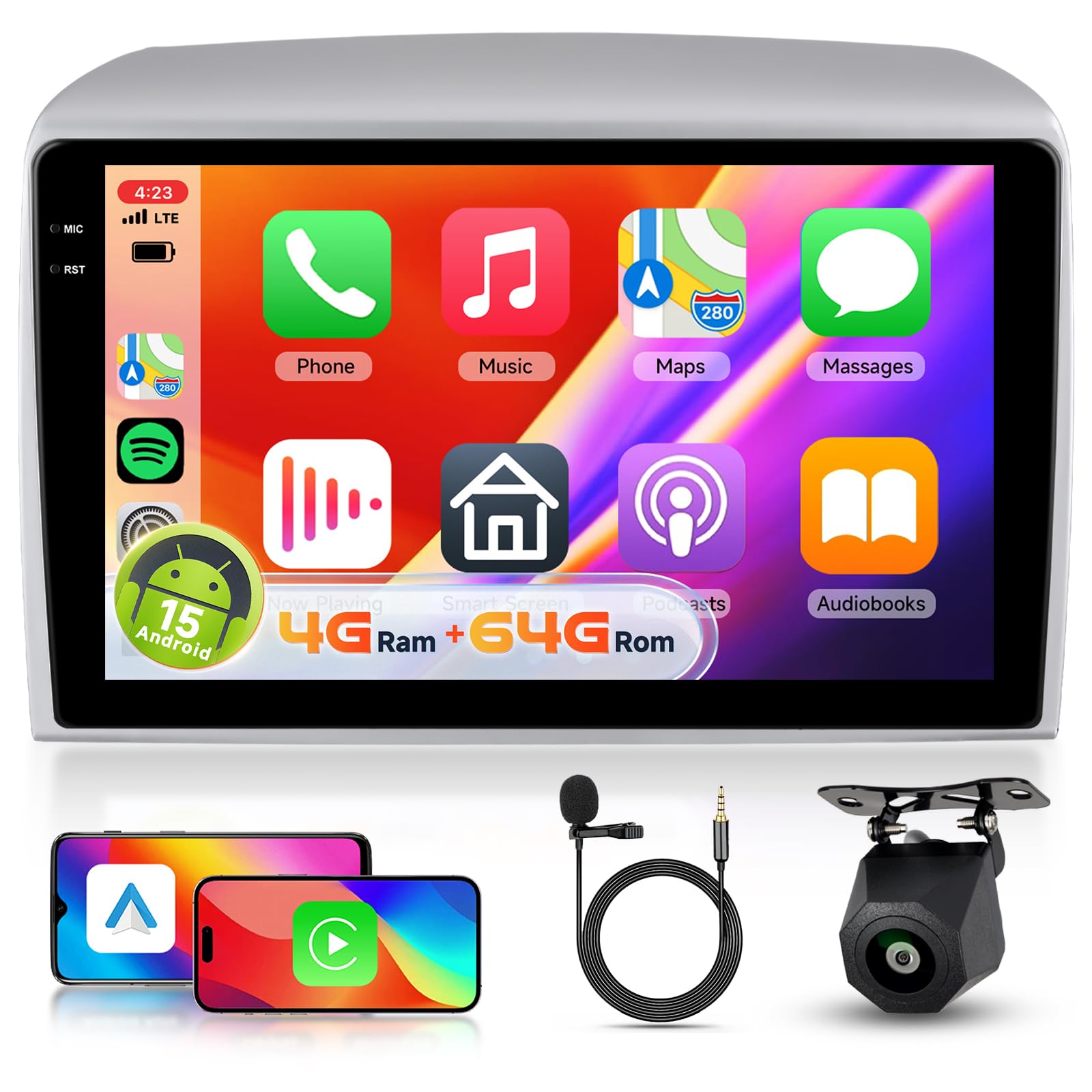【4+64G】Hodozzy Carplay Autoradio per Lancia Ypsilon 2006-2011, 9 Pollici Schermo In-Cell Stereo Auto Bluetooth 5.0 con Android Auto/EQ/GPS/Wifi/RDS/USB/SWC+Telecamera Posteriore