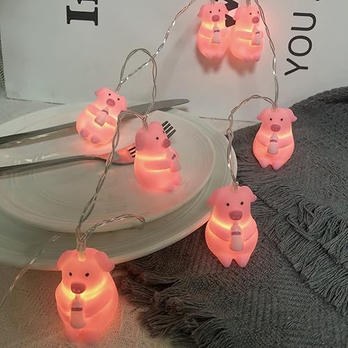 Miniatura 9 de Bonita cadena de luz de cerdo con botella de leche, alambre de cobre suave en forma de cerdo para ropa de cama, cumpleaños de niños, San Valentín,