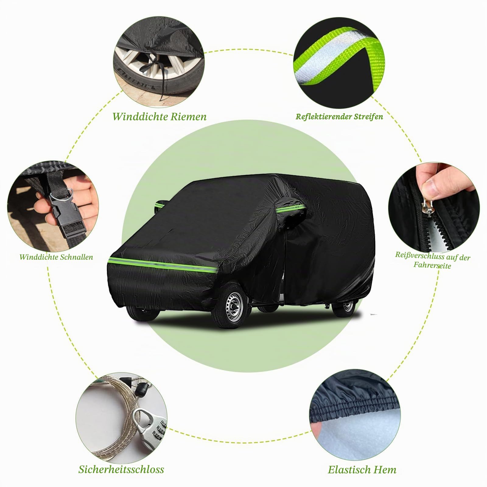 Wasserdicht Wetterfeste UV-Beständige Autoabdeckung Vollgarage für VW Transporter,Vollgarage Autoplane mit Reißverschlusstür,autoabdeckung Ersatz Atmungsaktiv Autoplane Ganzgarage L490(470-490cm)