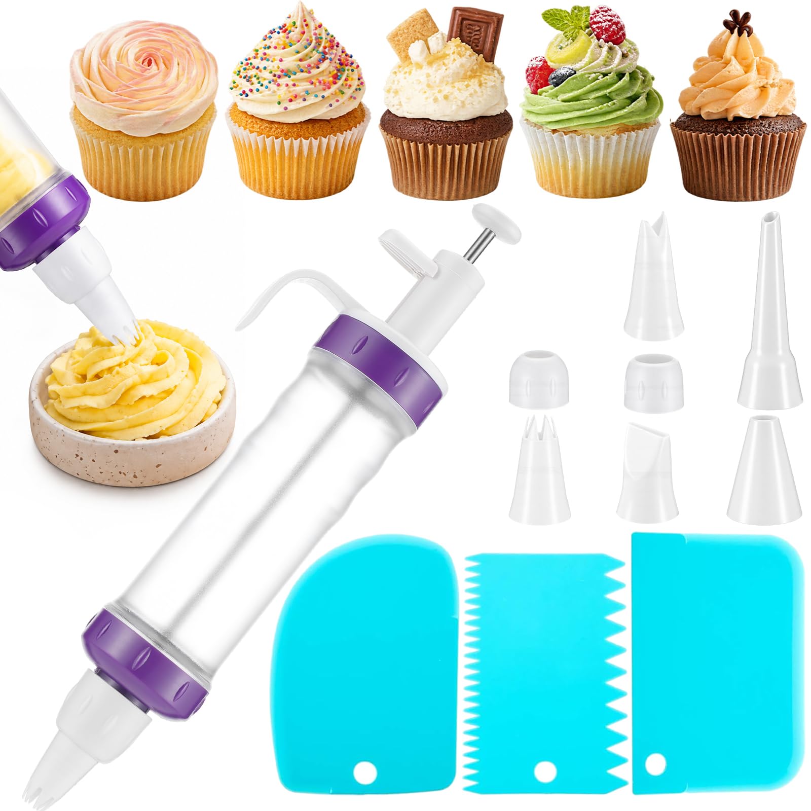 Cake Decorating Piping Kit with 7 Nozzles 3 Scrapers for Cupcake Appetizer