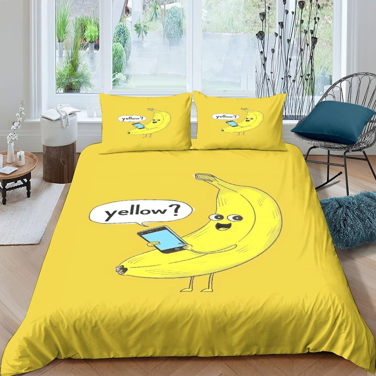 Ctjqhvkz Style-3 3D Printed Cartoon Banana Fitted Sheet Microfiber Yellow Bed Cover Funny Fruit Pattern For Bedroom Guest Room Decor Single（135X200cm）