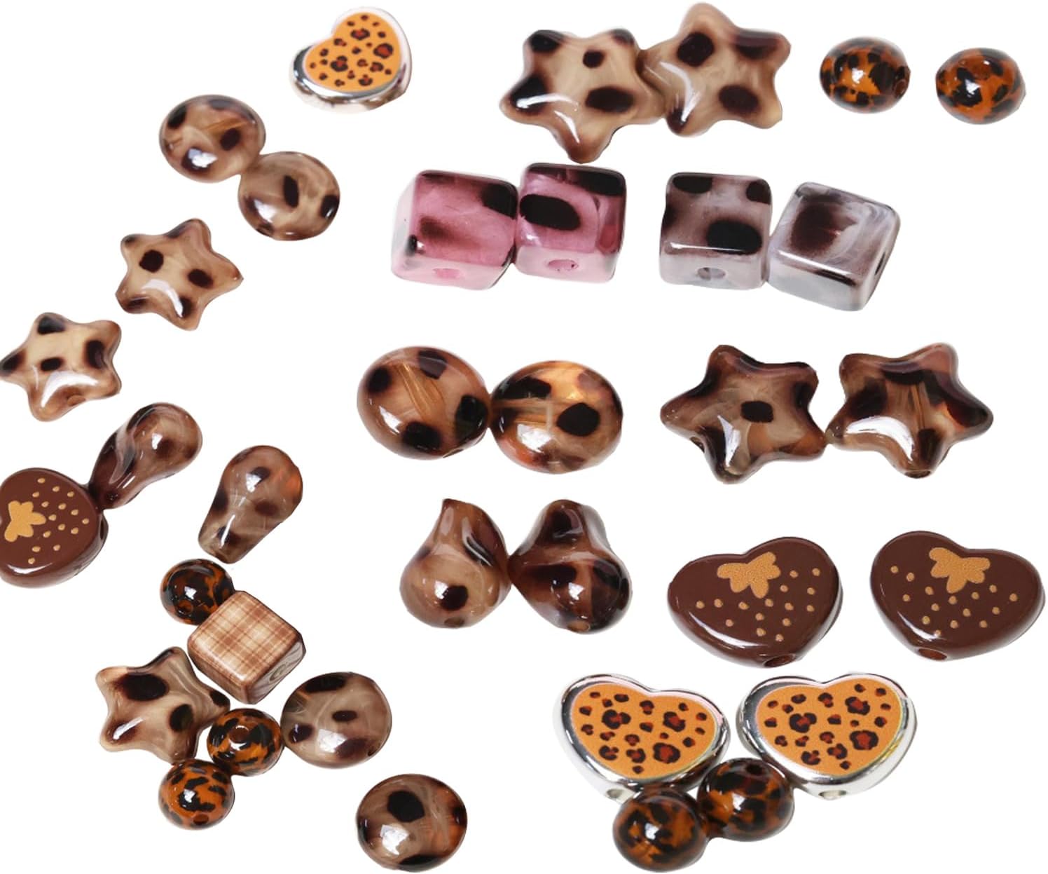 12PCS Acrylic Leopard Beads for Jewelry DIY Bracelet Necklace Earring Crafts Bag Keychain Decoration