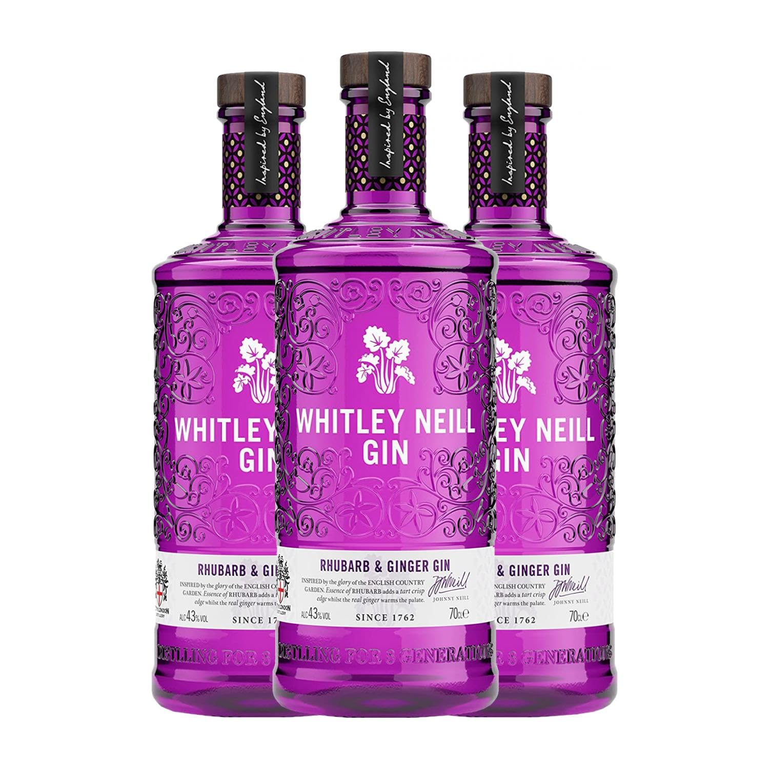 Ginebra Whitley Neill Rhubarb & Ginger Gin 70 cl (Caja de 3 Botellas de 70 cl)