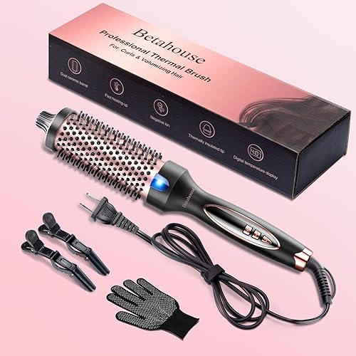 Miniatura 9 de Betahouse Cepillo térmico para rizador, 1.5 pulgadas, para aspecto de soplado, 5 temperaturas de calor, rizador de pelo caliente, doble voltaje