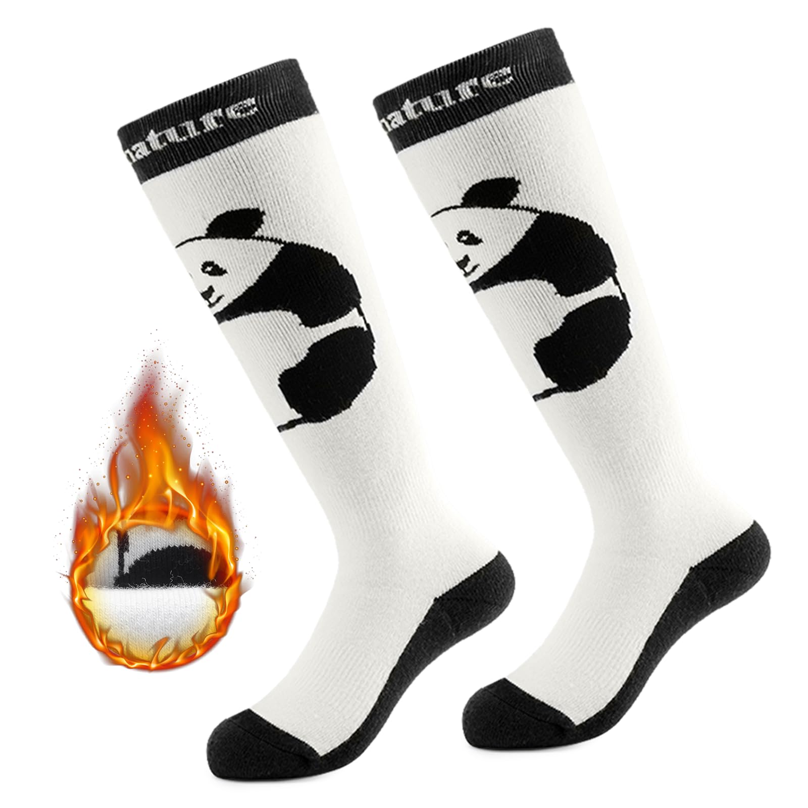Chaussettes Ski Enfant Fille Garçon Épais Panda Motif Haut Chaussettes Mollet Intérieur Hiver Laine Thermique Chaud Anti-Choc Ergonomique Snowboard Patinage Cyclisme