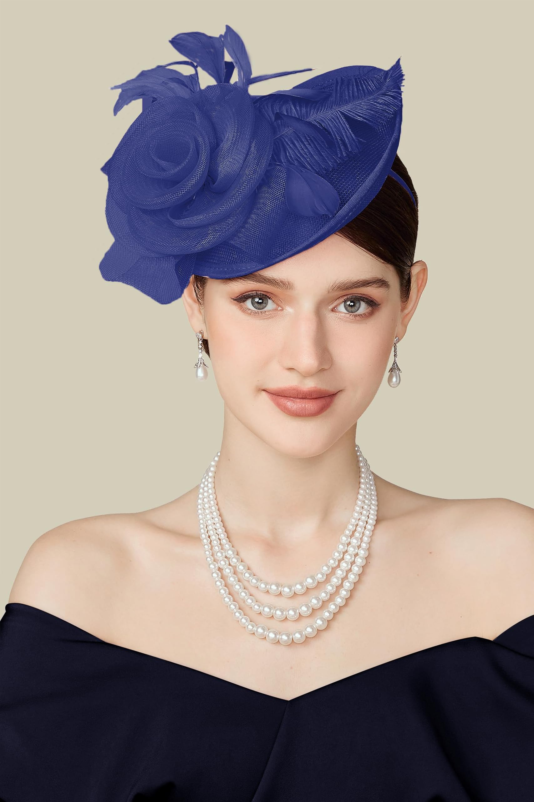 BABEYOND Tocado de mujer con plumas y flores de malla, elegante gorro con clip para el pelo para bodas, día de carrera de damas, fiesta de cóctel