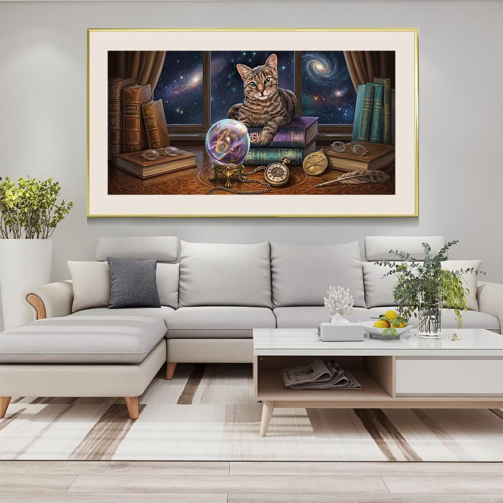 Diamond Painting Sternenhimmel Diamant Painting Bilder, 5D Zauberkatze Eckige Steine Full Drill DIY Set Erwachsene Kreatives für Erwachsene Mosaik Bastelset für Home Decor Wand Deko, 100x200cm,Cod-888