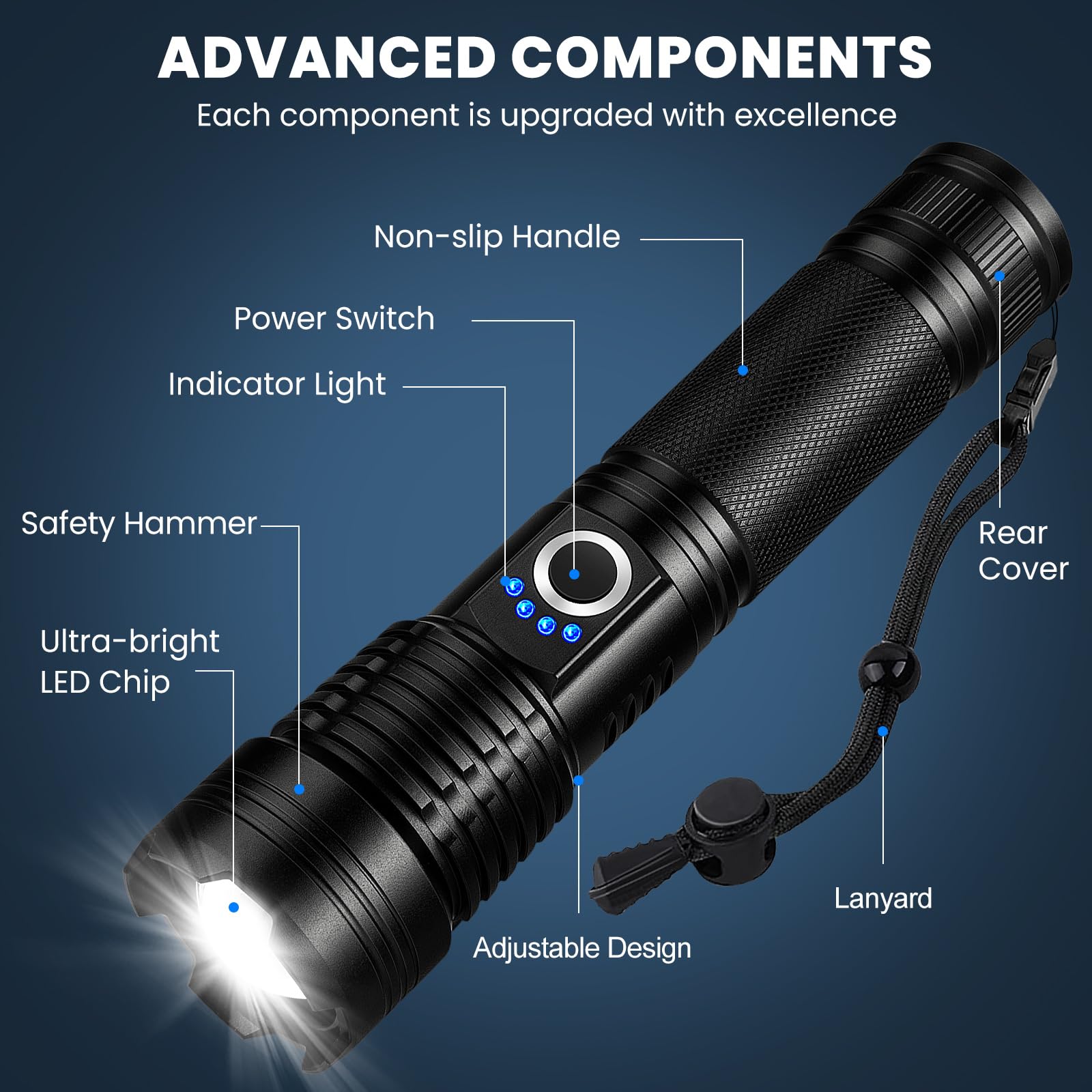 Linterna recargable de 90.000 lúmenes altos, paquete de 3 luces LED brillantes con 5 modos, linterna impermeable de mano para camping, hogar, exteriores