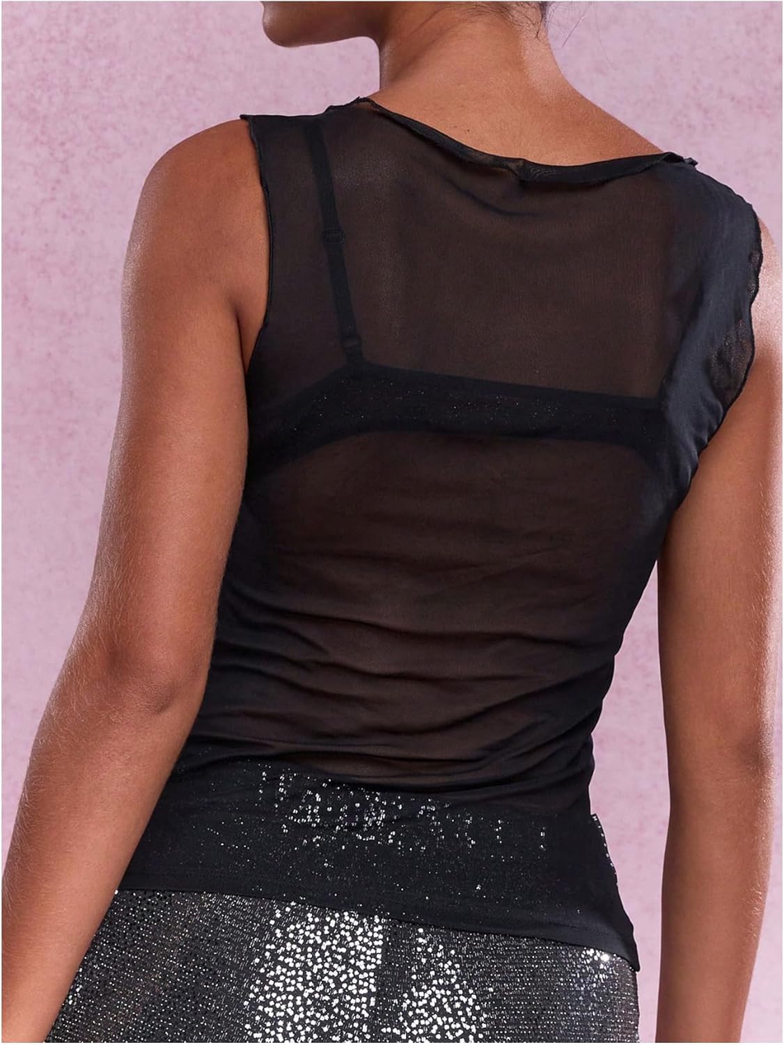 Women's Sheer Mesh Tank Top Sleeveless Slim Fit Fitted Summer Shirts Going Out Tops - Image 3