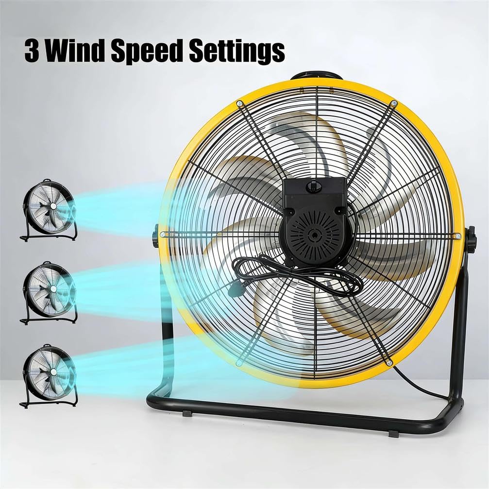 Ventilador de tambor industrial de alta velocidad, circulador de aire resistente de 3 velocidades con cuchillas de aluminio para talleres, almacenes, patios y sótanos