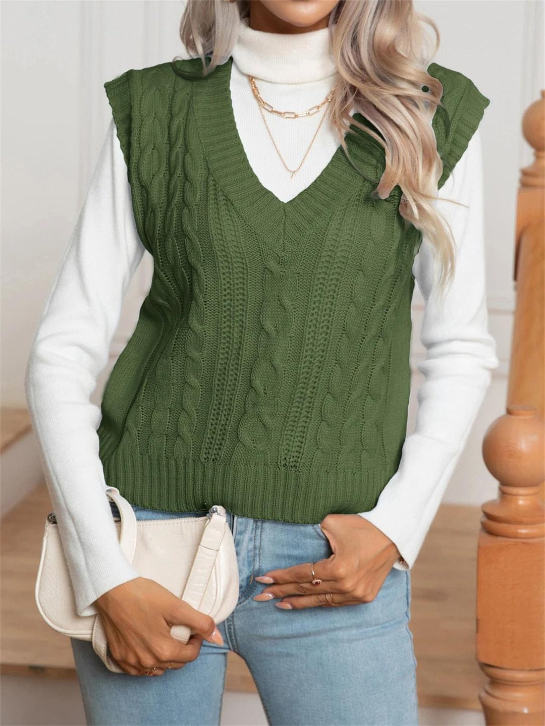 Women V-Neck Twisted Sleeveless Solid Knitted for Sweater Top Vest