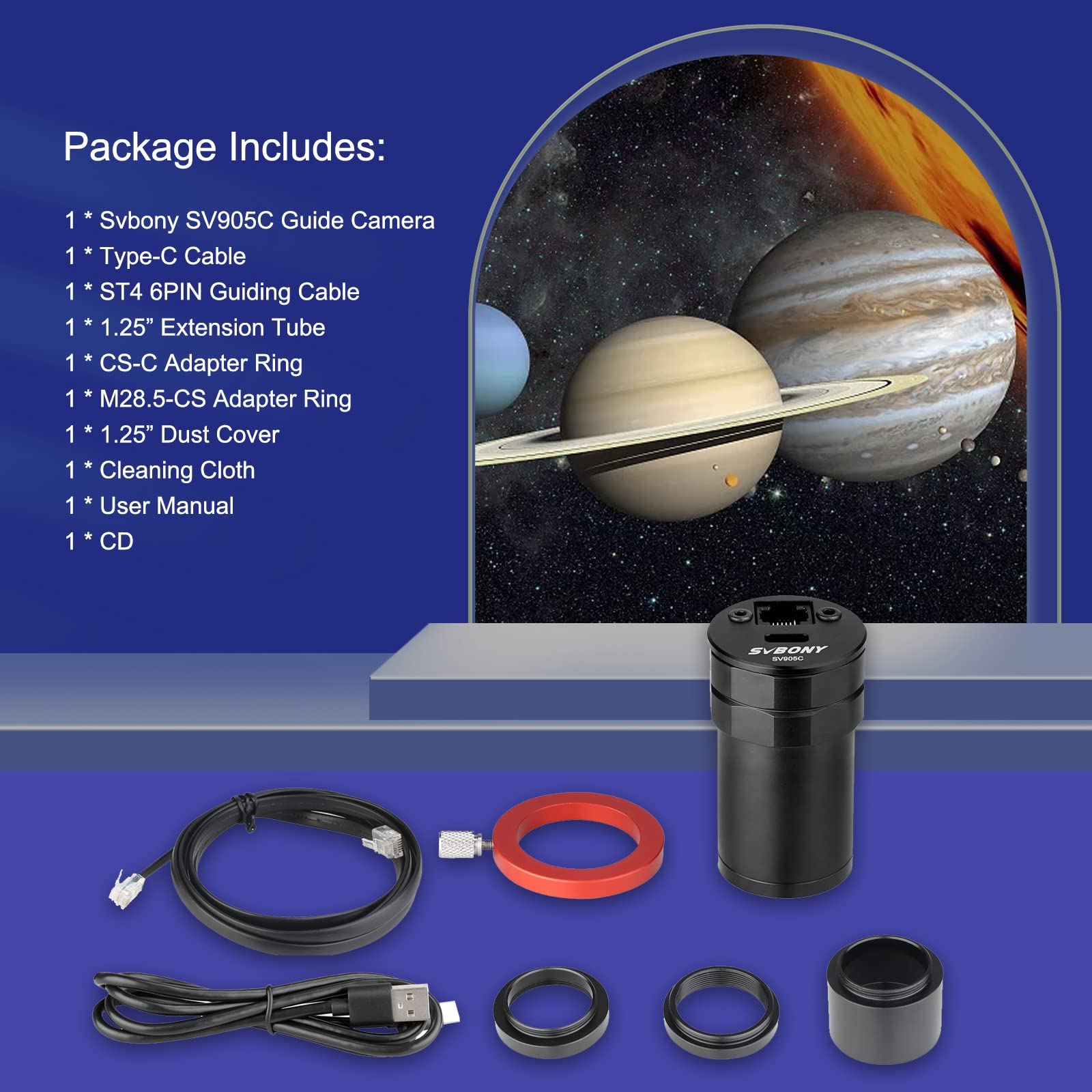 Svbony SV905C Fotocamera per Telescopio, Fotocamera Autoguidante 1,25'', CMOS a Colori da 1,23 MP, USB 2,0, Rivestimento AR, Porta di ST4, Accessorio per Telescopio per Astrofotografia
