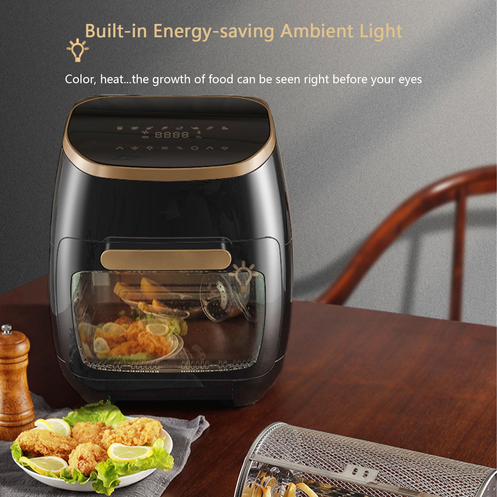 ZbOLi Forno Friggitrice ad Aria da 11 Litri, Forno per Pizza Digitale da 2000 W con Controllo della Temperatura 30-200 ℃, Meno Friggitrice ad Olio Luce Ambientale a Risparmio Energetico Incorporata