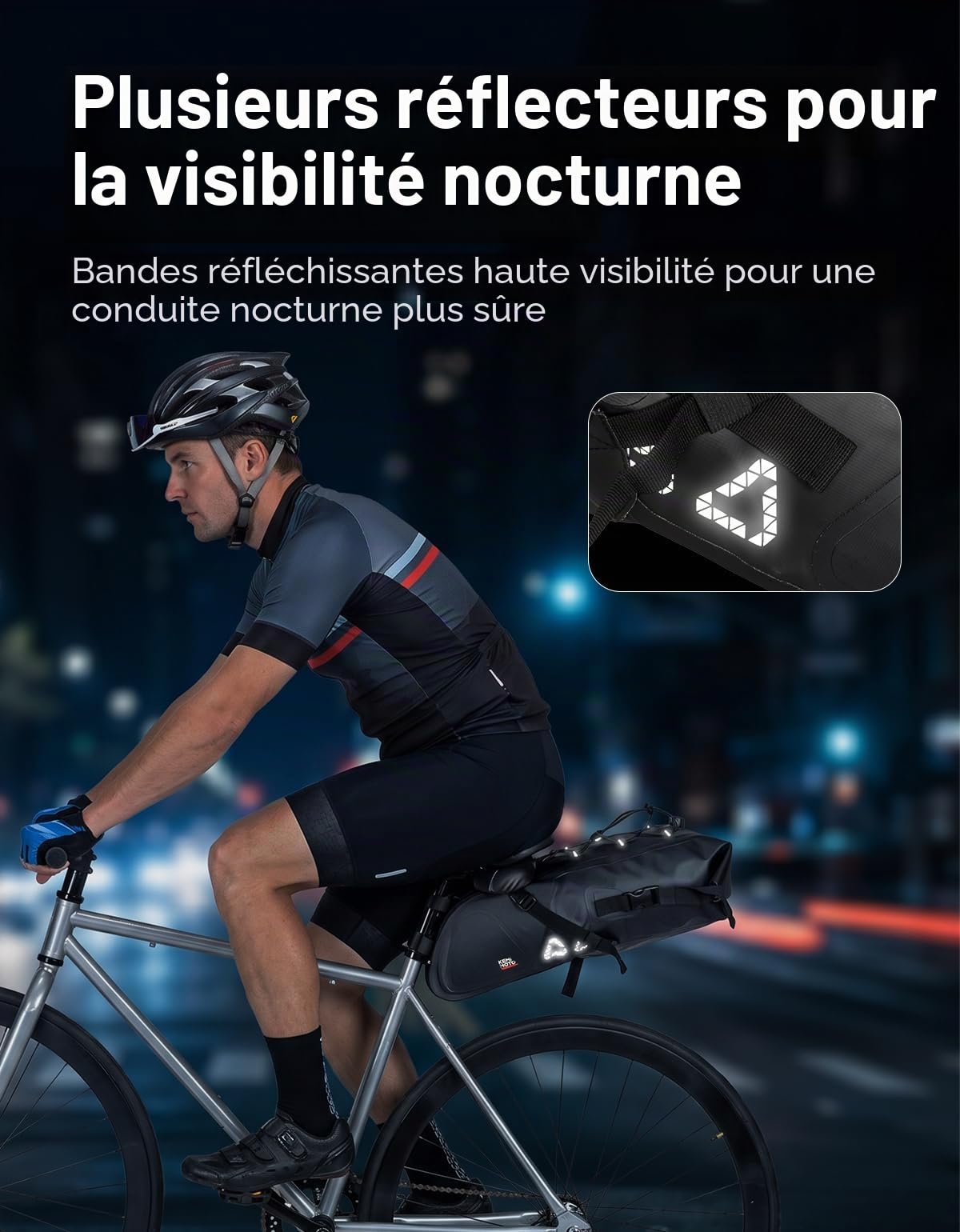 KEMIMOTO Sacoche de Selle Vélo Etanche, 15L Sac de Selle Velo avec Réfléchissant, Sacoche de Arrière pour Vélo Route de VTT BMX MTB
