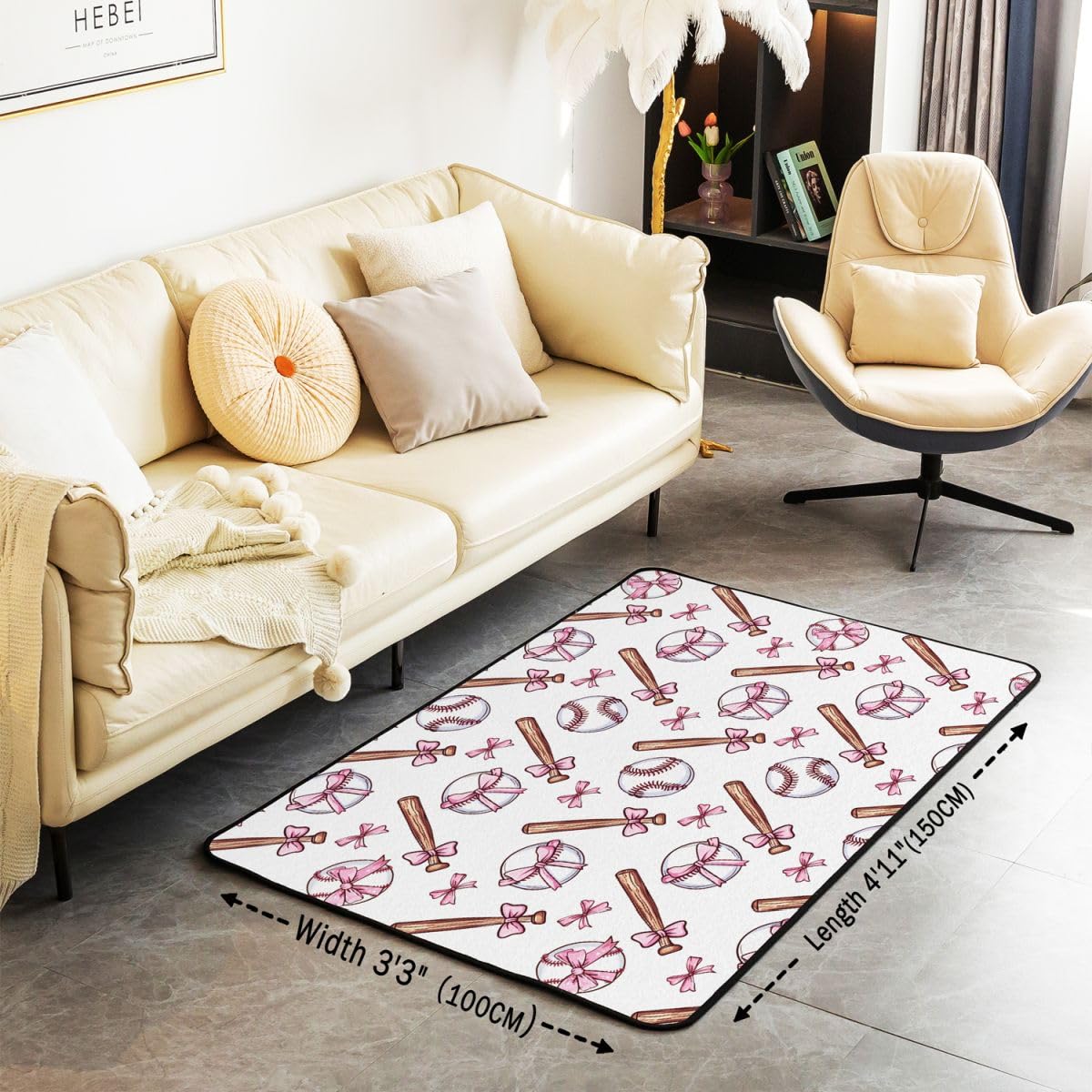 Homewish Dywaniki do kija baseballowego 100 x 150 cm - różowa kokardka dywan do salonu gra piłka hobby aktywność nie gubi włosia dywan europejska gra sportowa duże dywany kawaii wystrój pokoju