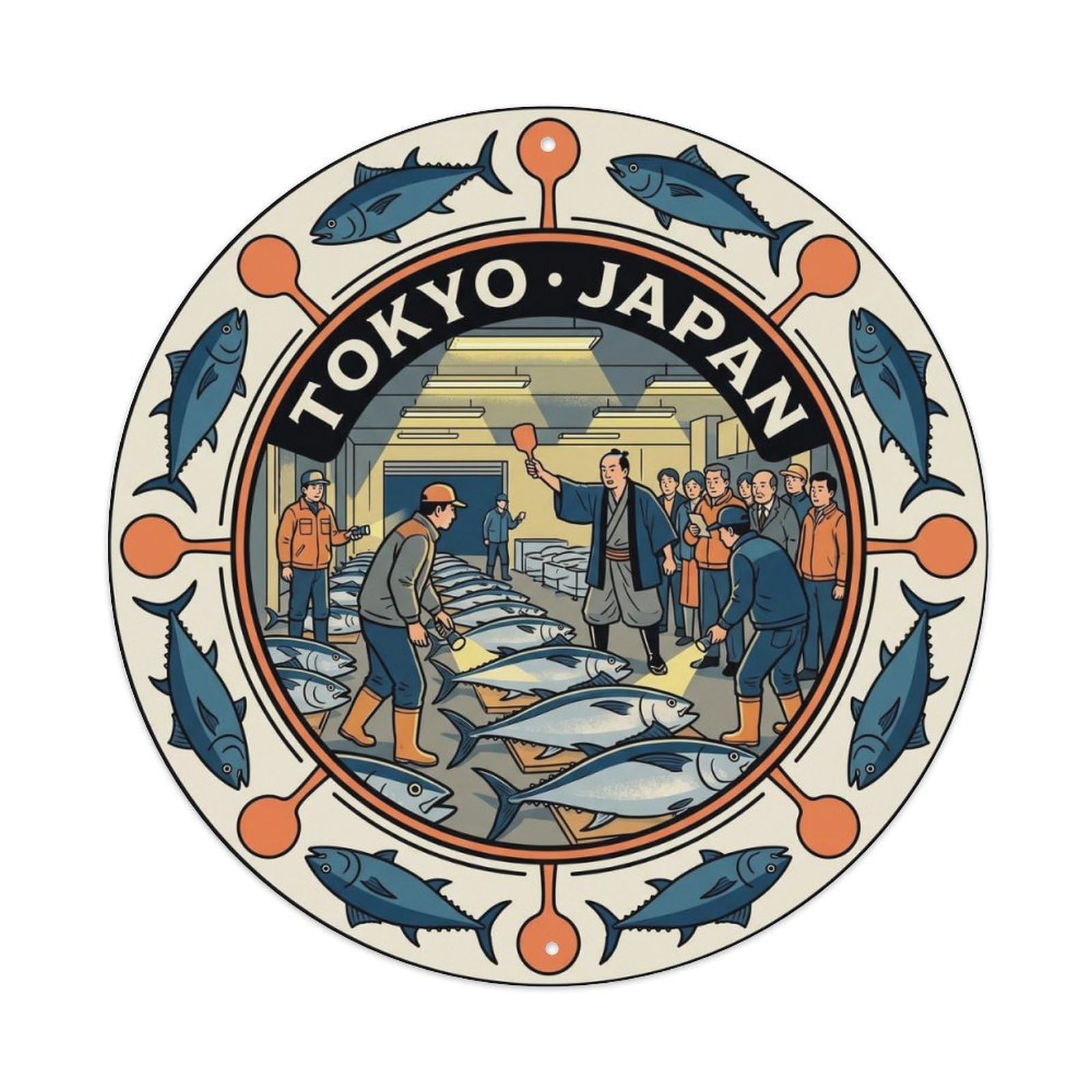 Tokyo Tsukiji Outer Market Tuna Auction Seafood Culture Metal Tin Sign