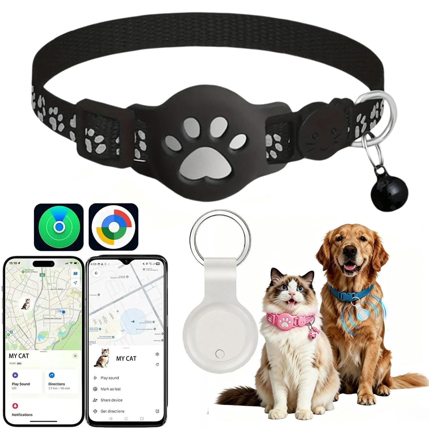 Générique GPS Cat Collar, Compatible with iOS Android, GPS Cat Collar without Subscription, No Sim or Monthly Fees, Waterproof IP67 with Alarm and Geofencing (Black)