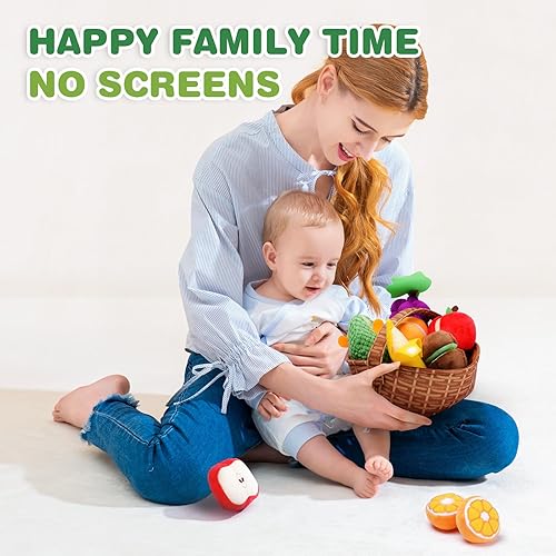 Miniatura 2 de Jollybaby Cesta de frutas de felpa para niños de 1 a 3 años, juguetes sensoriales Montessori para niños de 2 años, recursos de aprendizaje, juguetes
