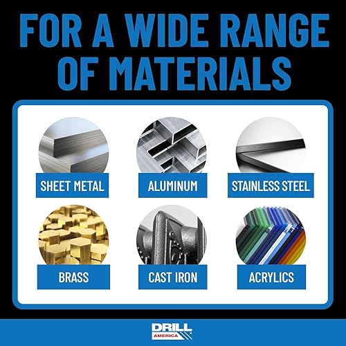 Miniatura 7 de Drill America Juego de 15 brocas de punta escalonada cobalto en caja redonda con acabado de óxido dorado para perforar acrílico, acero, metales