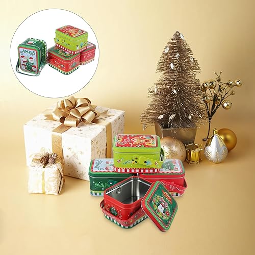 Miniatura 9 de Cabilock 4 latas de galletas de Navidad con tapas, cajas de hojalata, caja de dulces, caja de galletas, contenedor de almacenamiento, latas