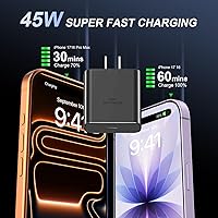 Vista 2 de Cargador para iPhone 17 16 Pro Max de carga rápida, 45W USB C Cargador súper rápido bloque con cable de carga tipo C de 3.05m para iPhone 17 Pro