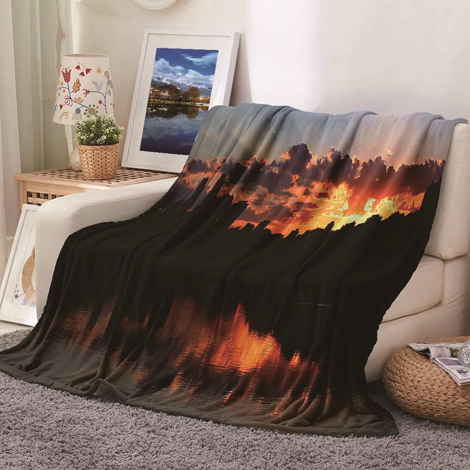 Aeici Couverture Polaire, Couverture en Flanelle Couverture 160x200 cm Lac Montagne Nuage Couverture Canapé Hiver Cadeau pour Adultes et Enfants