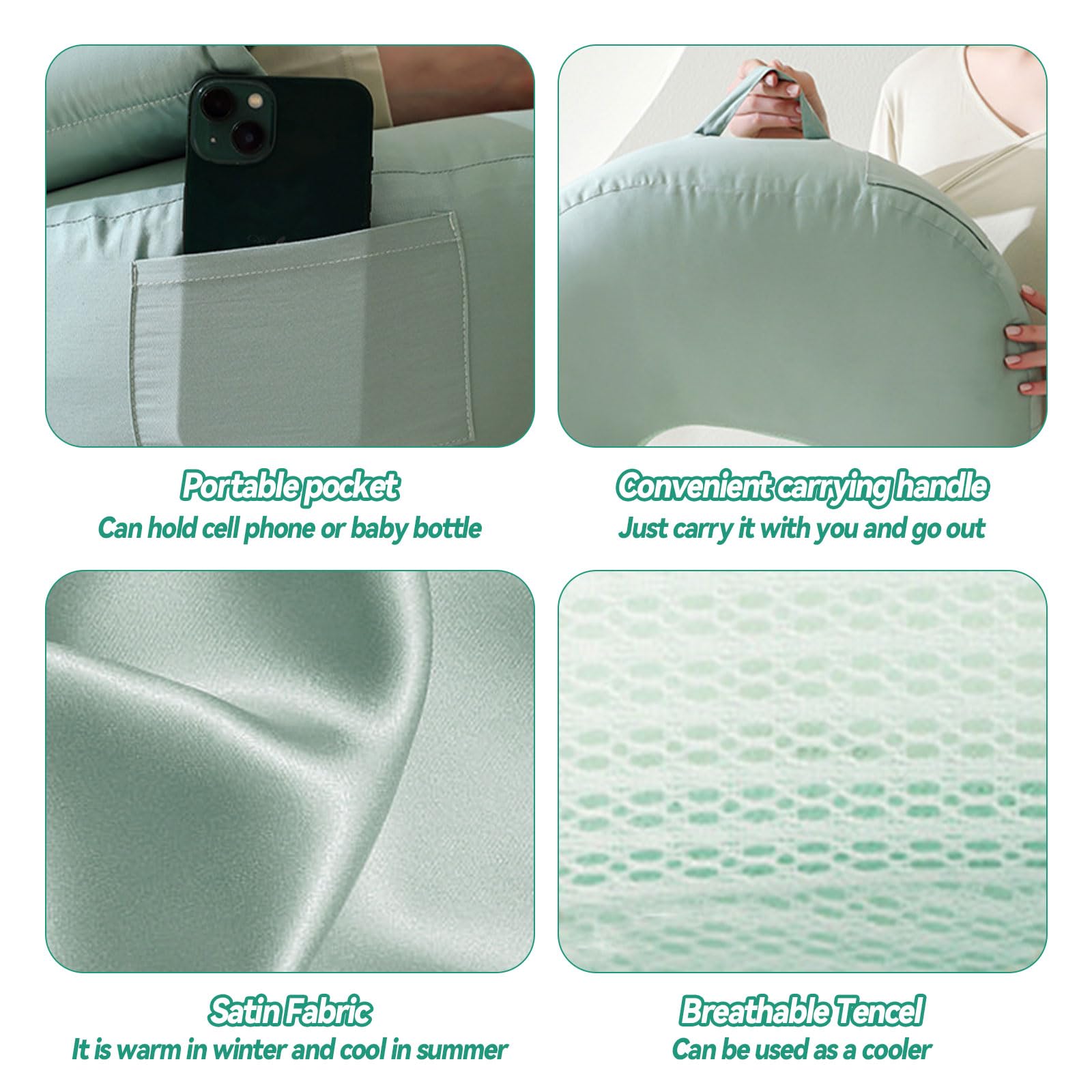 Paquete de 2 almohadas de lactancia materna con almohada para el brazo, almohada de embarazo en forma de U, almohada de alimentación del bebé, funda de almohada extraíble lavable, asa