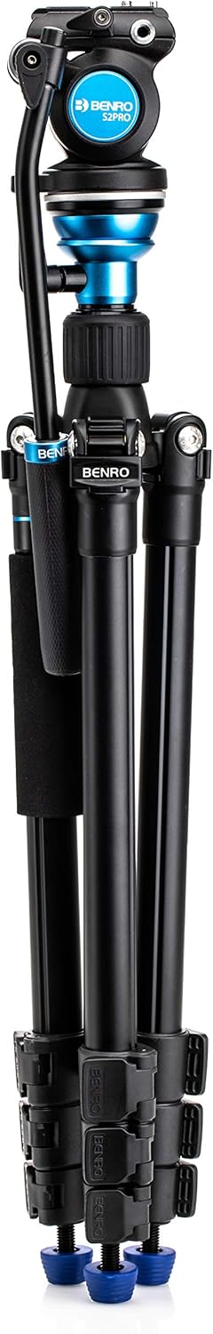 Benro Aero S2PRO Aluminum Video Tripod Kit – Travel-Friendly 4-Section Tripod with S2PRO Fluid Head, Reverse Folding Legs & Carrying Case for Mirrorless, DSLR & Compact Video Cameras (A1883FS2PRO)