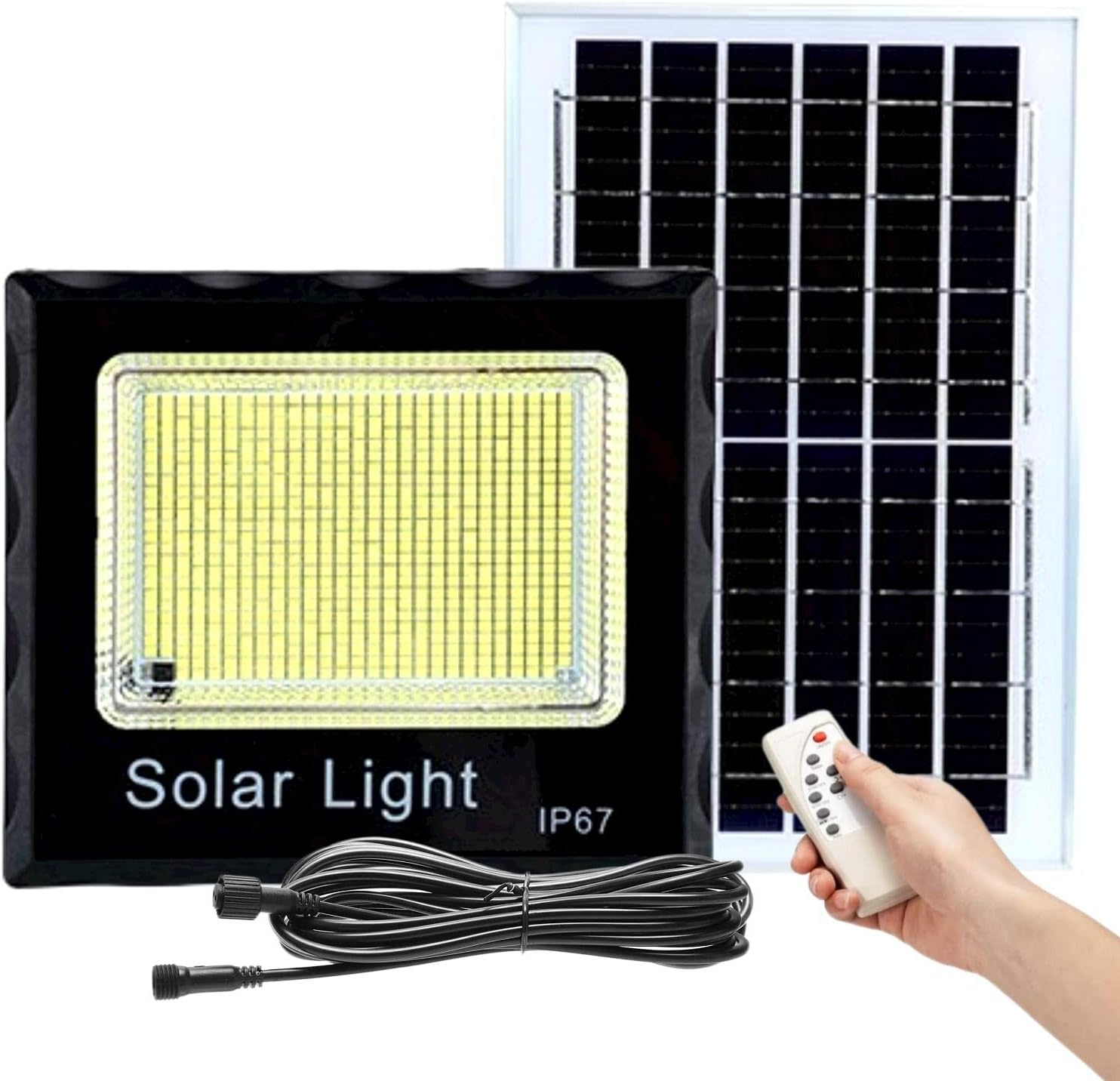 Solar Lights Outdoor Waterproof, Solar Flood Lights Dusk to Dawn Solar Indoor Light Pendant Lights Outdoor Lighting with Remote for Home, Workshop, Barn, Porch, Garden (Medium)