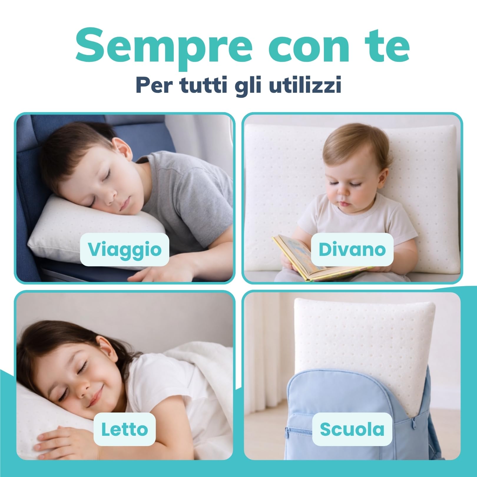 Cuscino Antisoffoco Neonato da 6 Mesi a 2 Anni Guanciale Memory Foam 100%, Traspirante, 40x30 cm Cuscino Culla e Carrozzina Neonato Nanna Sicura, Antiacaro, Antireflusso e Anallergico Made in Italy