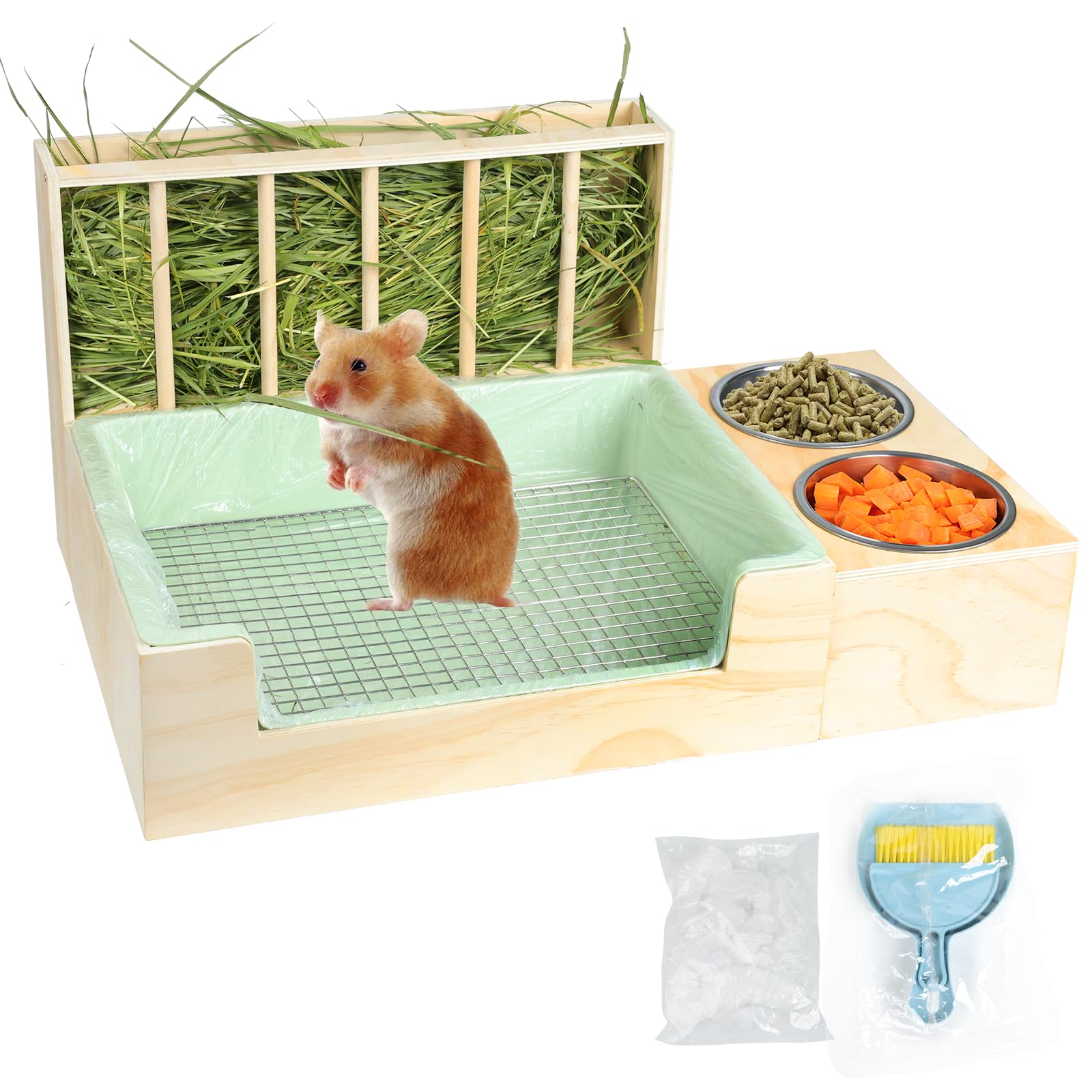 3-in-1 Steel Grids Rabbit Litter Box with Hay Feeder & Waste Collection – Bunny Toilet Training Kit, Large Plastic Potty for Rabbits, Guinea Pigs, Small Animals – Easy Clean, Durable, Odor Control