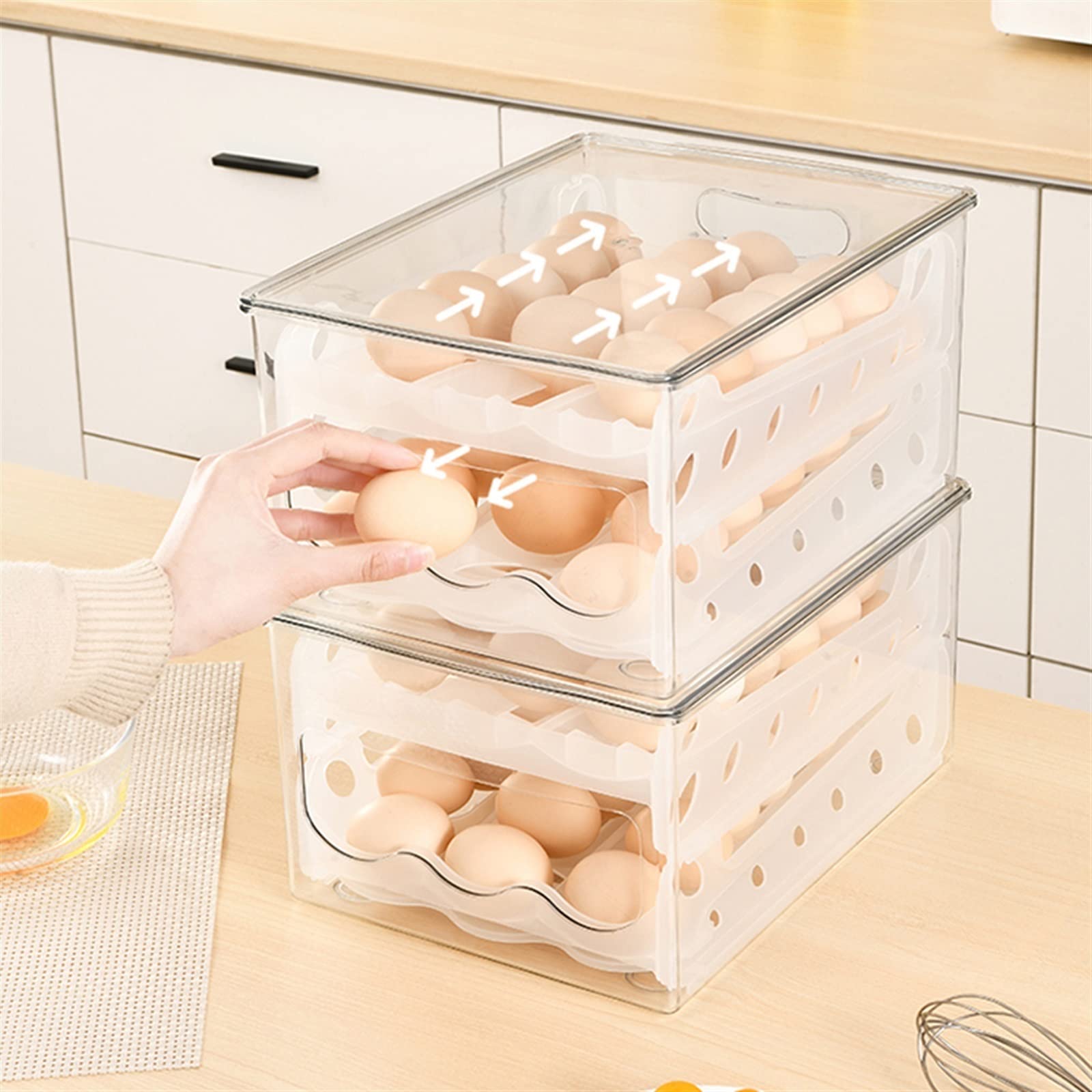 Caja de Huevos para Nevera, Caja de Almacenamiento Deslizante automática, organizadores de Nevera, Soporte para Huevos, contenedor, cajón de Nevera, Caja de Huevos apilable