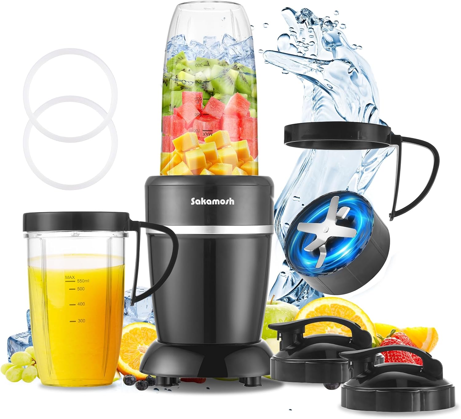 1200W Personal Blender for Shakes and Smoothies, 12-Piece Portable Blender Combo with 6-Fin Blades, 2 To-Go Cups for Juices, Frozen Drinks, Baby Food & More