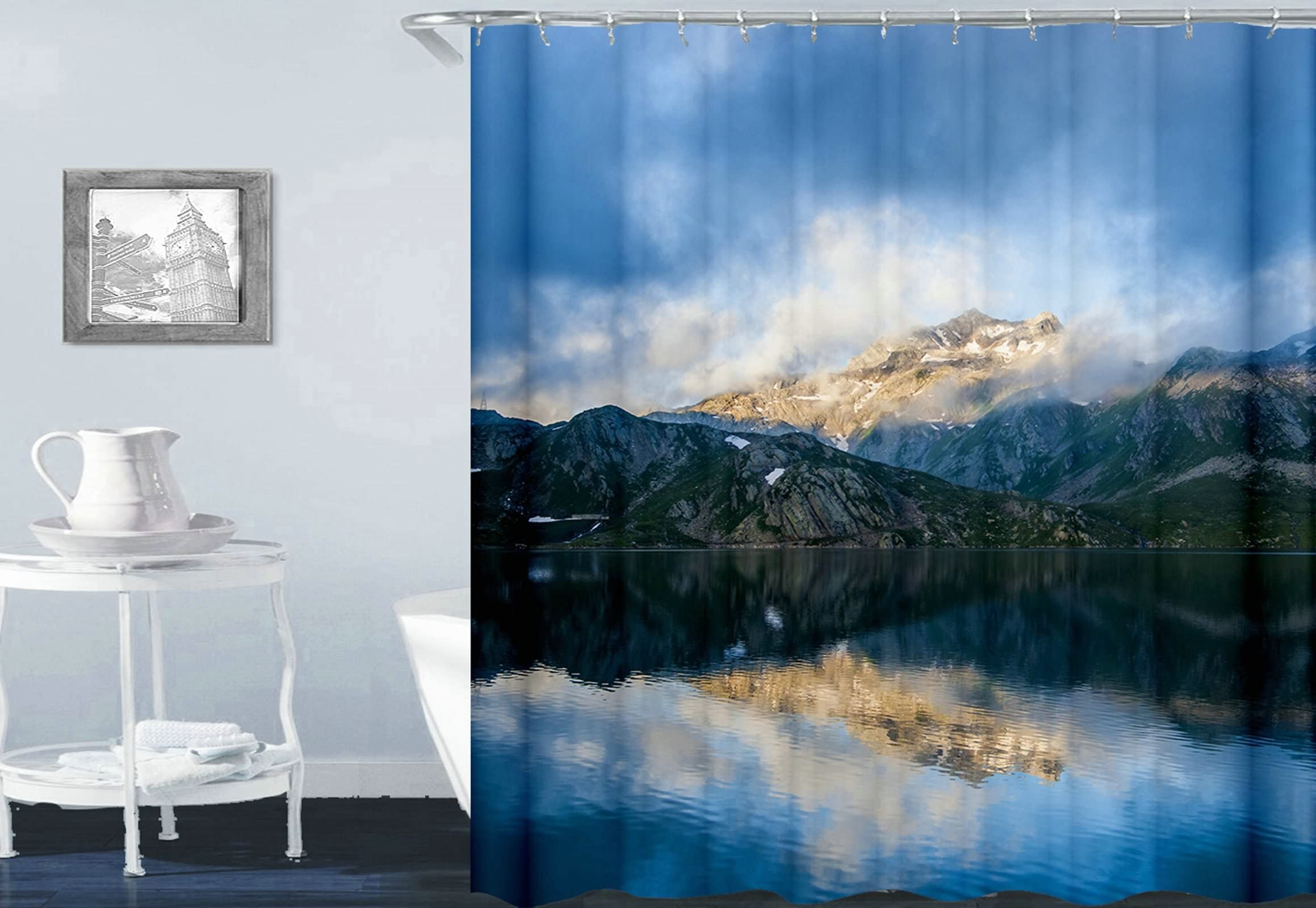 Rideau de douche lac et montagne KnSam pour une salle de bain zen