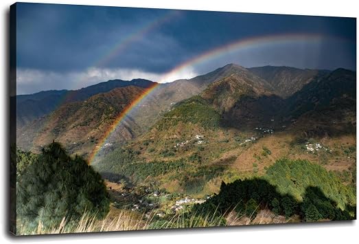 SSDDKL Double Rainbow Observed From Lansdowne In Uttarakhand Poster Canvas Prints Wall Art For Home Office Decorations With Framed 12"x8"