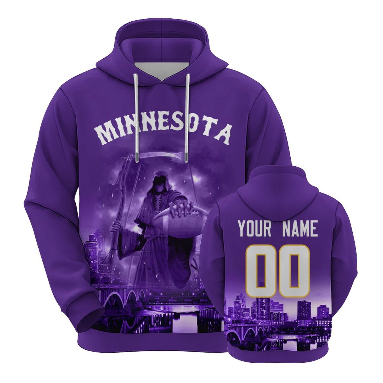 DERE7CO Custom City Football Hoodies Skull Sweatshirts Halloween Personalize Name Number Fans Gift for Men Women