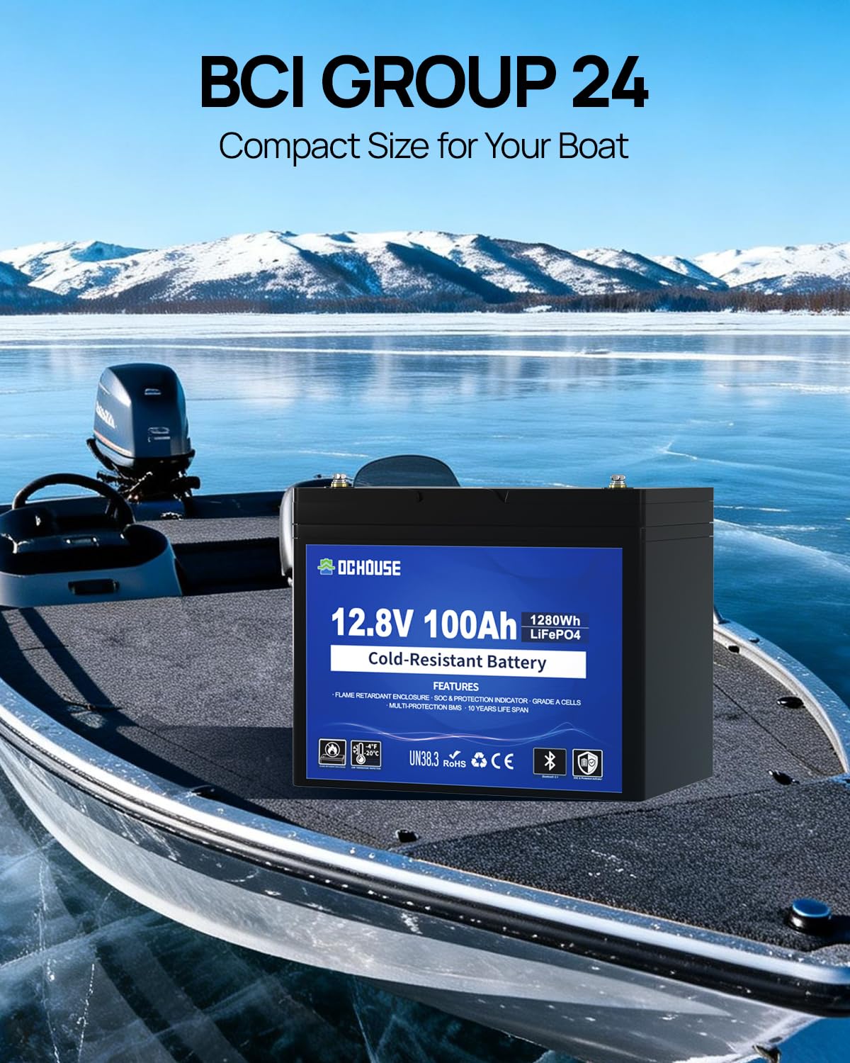 DC HOUSE 12V 100AH Cold-Resistant Lithium Trolling Motor Battery w SOC Status Indicators L-Temp Discharge Down to -22 — view 7