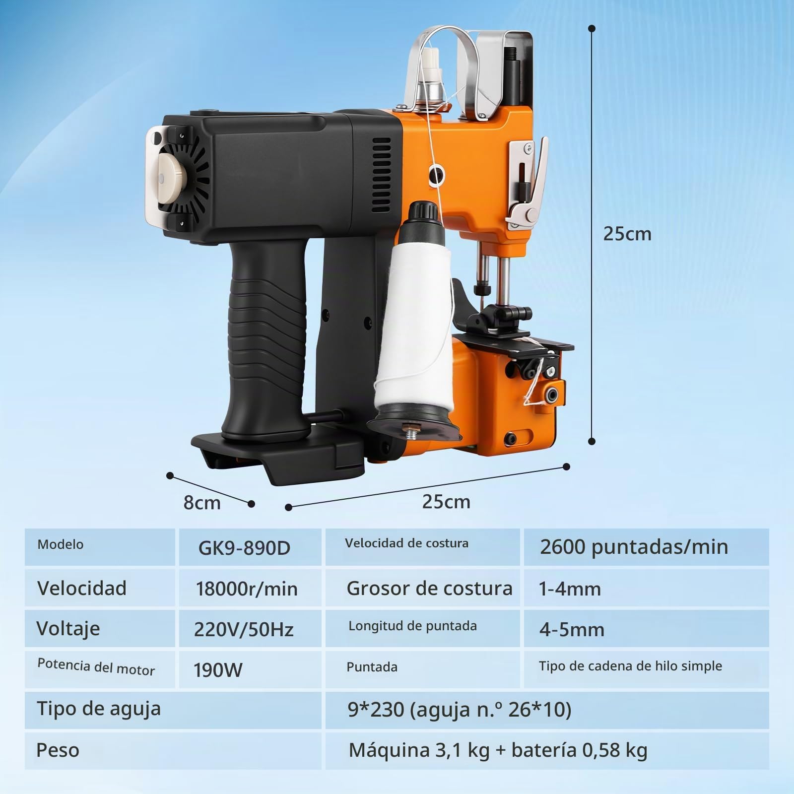 MXBAOHENG Maquina de Coser Sacos (con 2 batería) GK9-890D Maquina de Coser Lonas 220V para Coser Bolsa Tejida/Arroz/Papel/Plástico