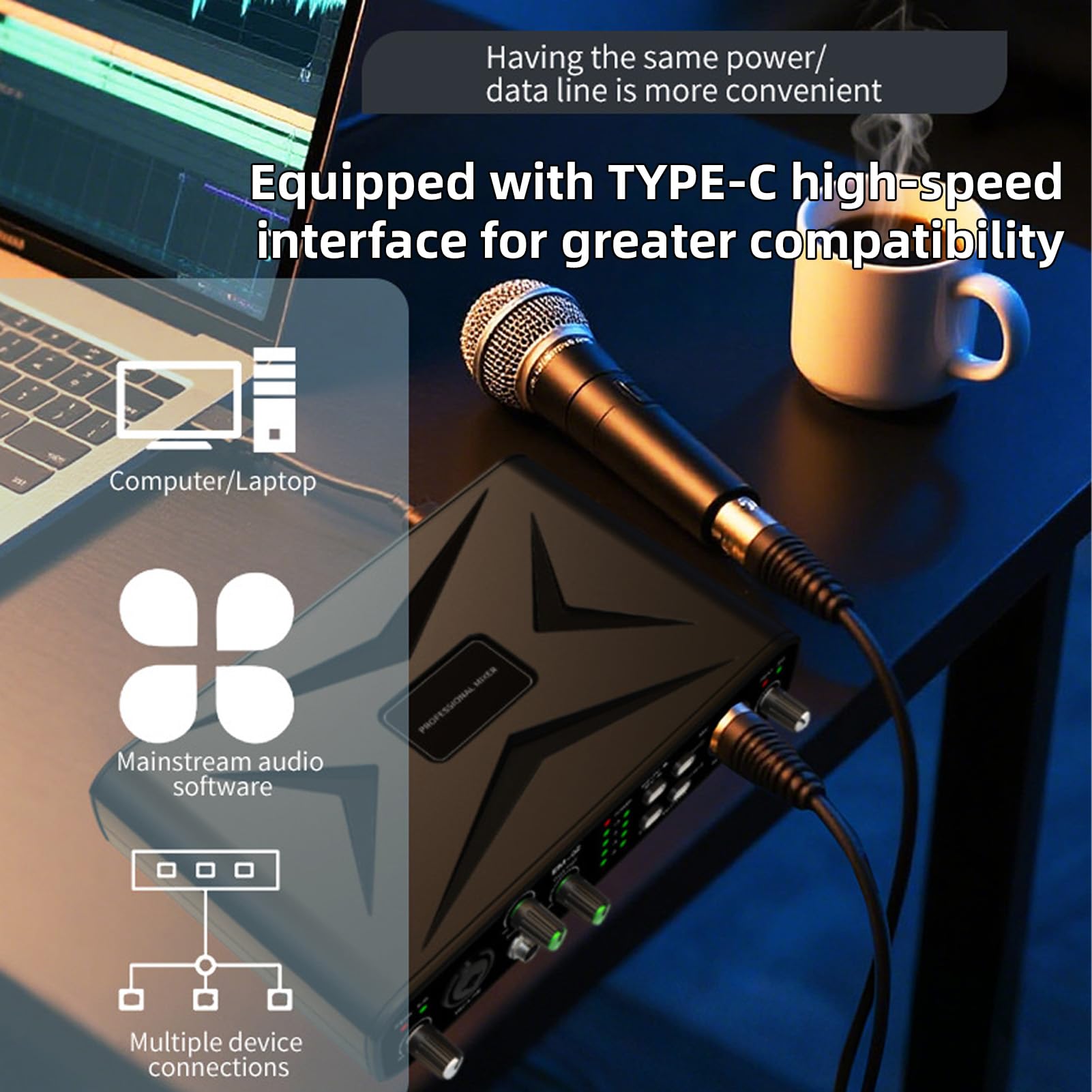 Tarjeta de Sonido USB Externa, Interfaz de Audio de Alta Resolución de 32 bits 384 KHZ con Preamplificador de Micrófono y Alimentación Fantasma de 48 V, para