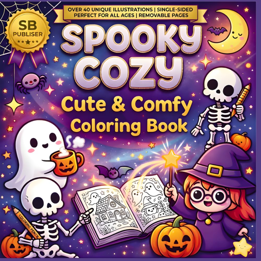 Spooky Cozy: Cute & Comfy Creepy Kawaii Coloring Book for Adults and Teens: Over 40 Relaxing Spooky Scenes with Adorable Ghosts, Witches, and Cozy Magic