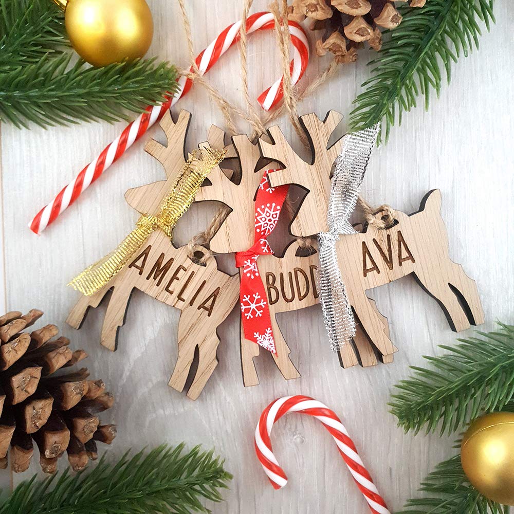 Personalised Reindeer Wooden Bauble - Christmas Tree Decoration - Xmas Gift Present Idea