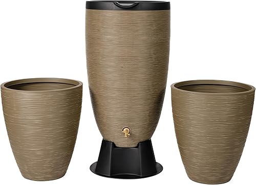 Miniatura 9 de RTS Home Accents Barril de lluvia Newport de 50 galones con soporte y tapa extraíble, color arenisca