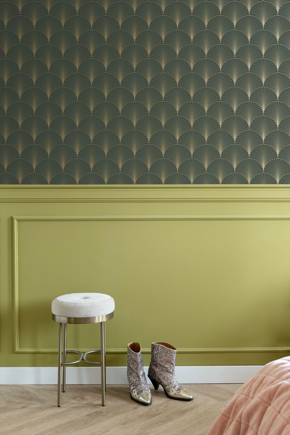 papier peint art déco vert foncé et or 53 cm x 10.05 m - ESTAhome