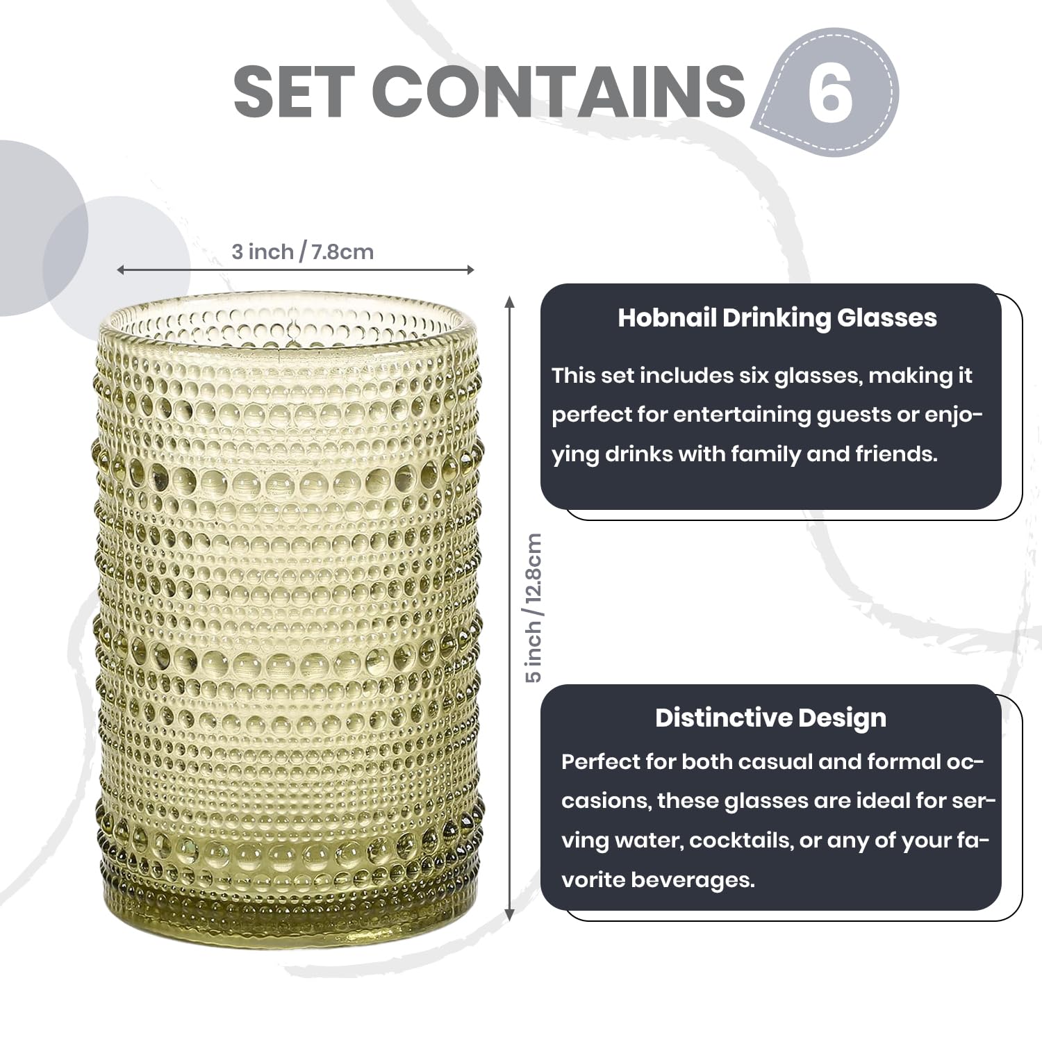 FayuuGem Hobnail Drinking Glasses, 2 Green & 2 Blue & 2 Pink for Highball Glasses 15 Oz, Embossed Old Fashioned Glassware