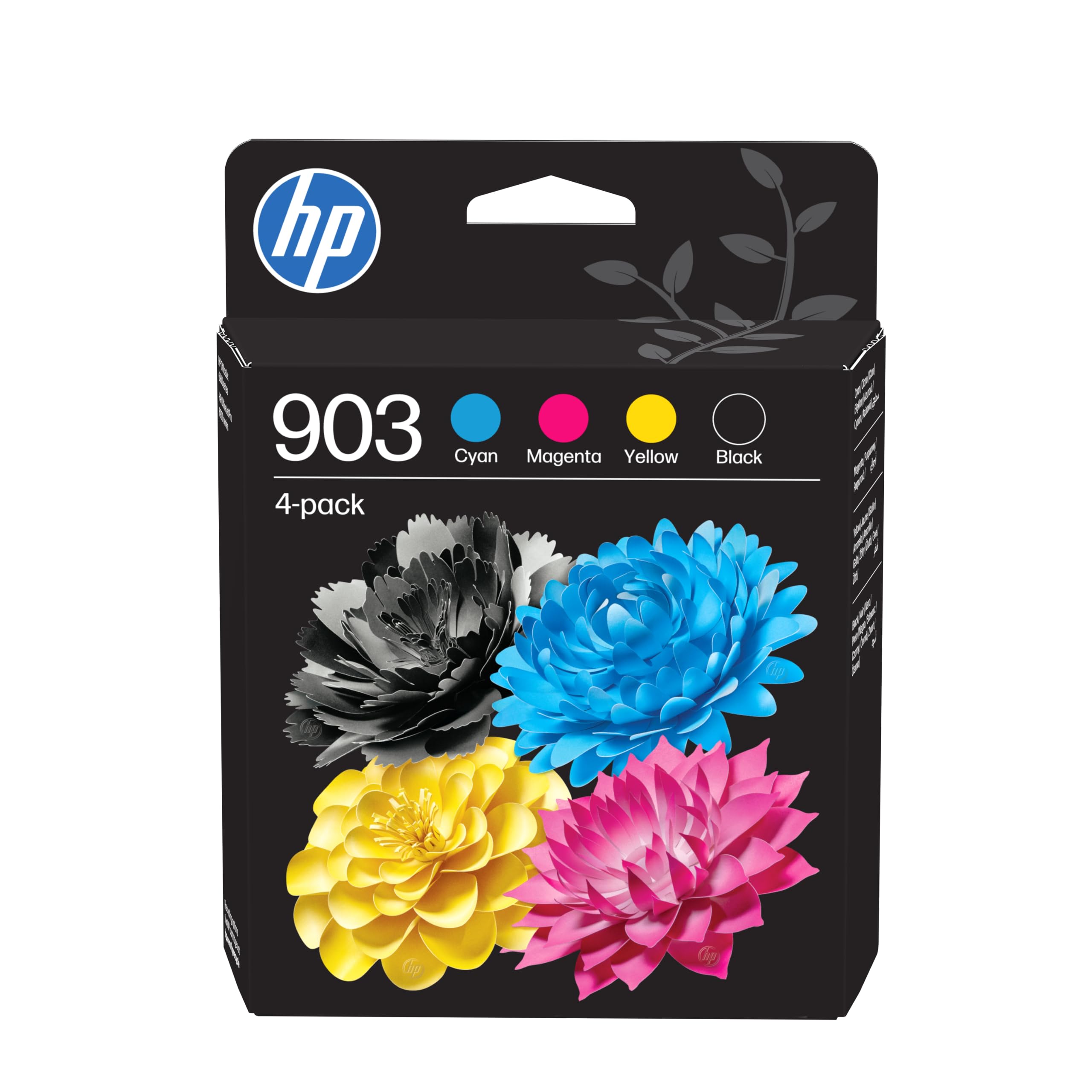 HP 903 Negro, Cian, Magenta, Amarillo, Pack de 4 Cartuchos Tinta Originales | Compatible con OfficeJet 6950, OfficeJet Pro 6960, 6970, 300 páginas (6ZC73AE)