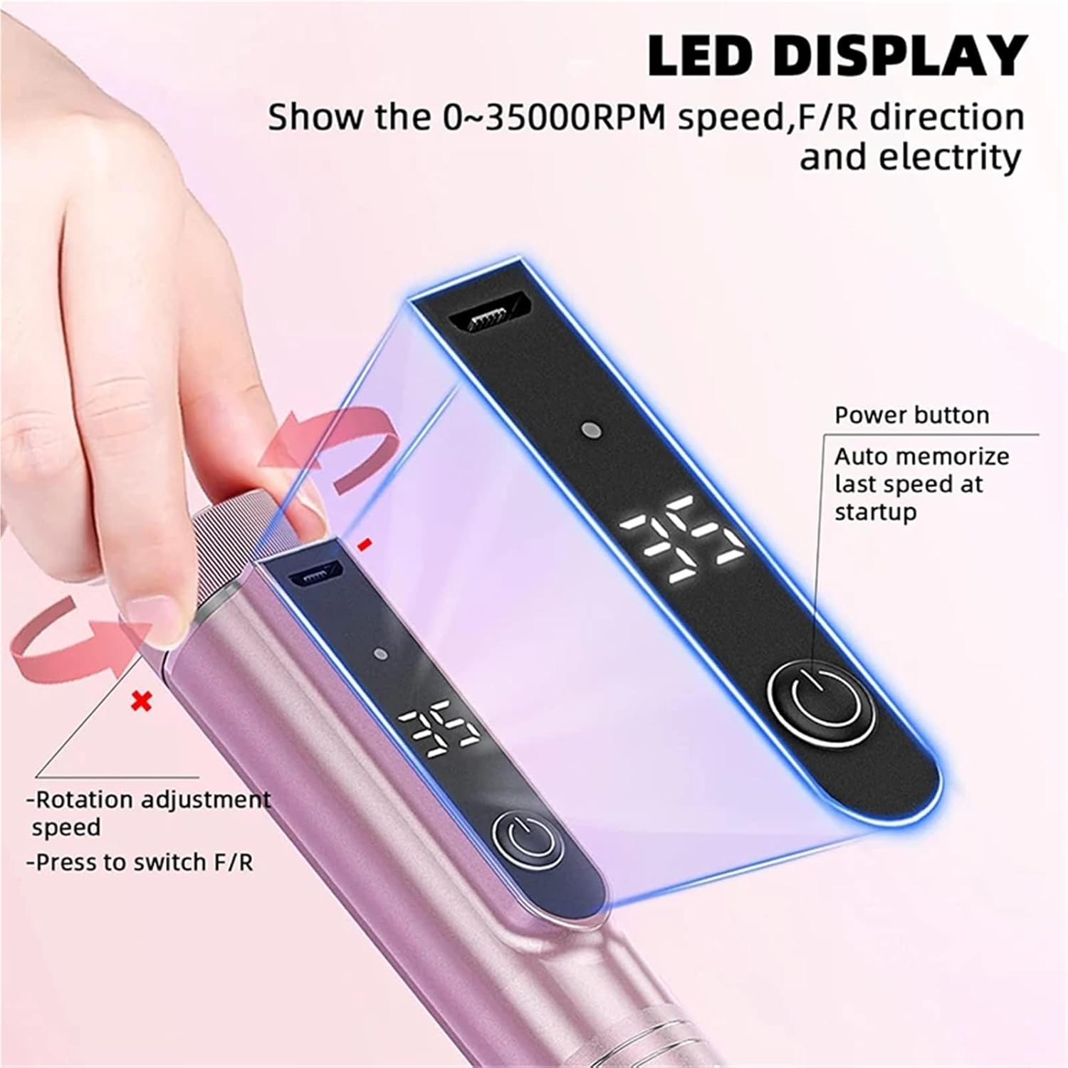35000RPM Nail Drill Machine Professional Rechargeable Cordless Sander Portable Electric File Manicure Cutter Art(35000RPM Black)