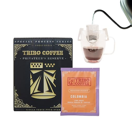 Tribo Café portátil de una sola porción para verter sobre goteo - Colombia Exotico - 5 porciones (tostado claro)